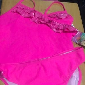 Brand new w/tags hot pink w/shiny ruffle 2 piece
